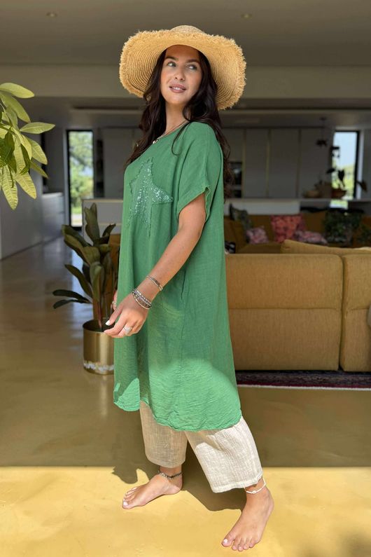 Made in Italy Sahara Star Sack Dress Garros Green